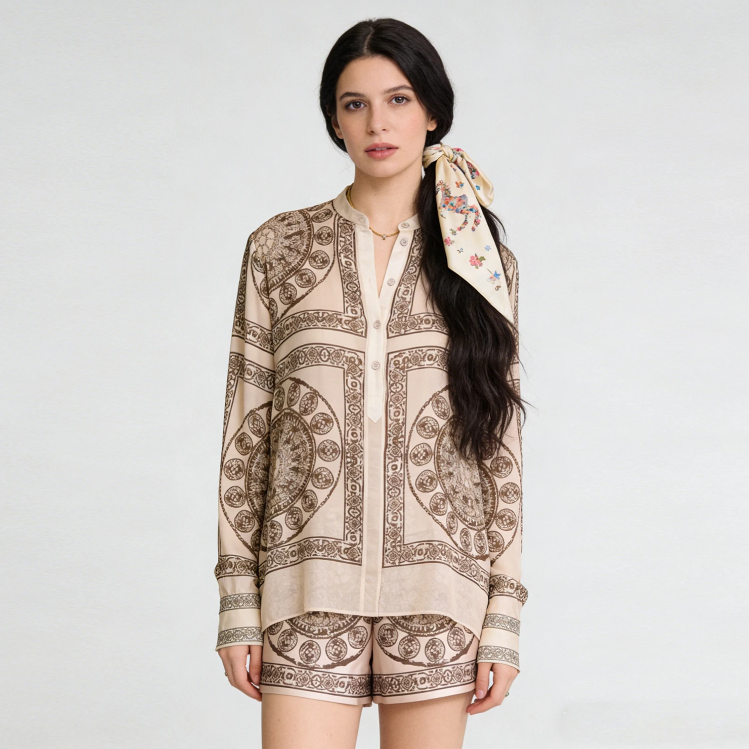 Silk Blouse & Shorts Two-Piece Outfit REAL SILK LIFE