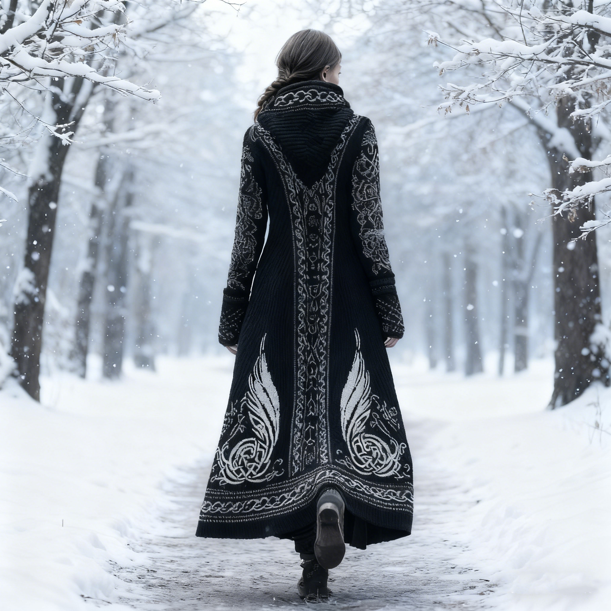 Women's Vintage Viking Celtic Knot Wing Knit Jacquard Long Cardigan elevenforest