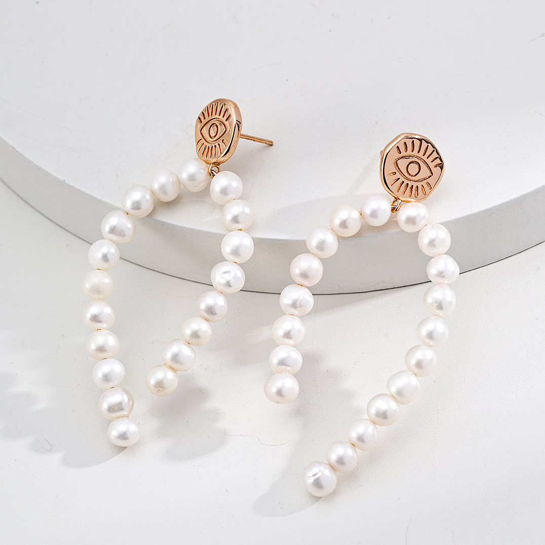 Vintage Evil Eye Pearl Gold Plated Party Drop Earrings