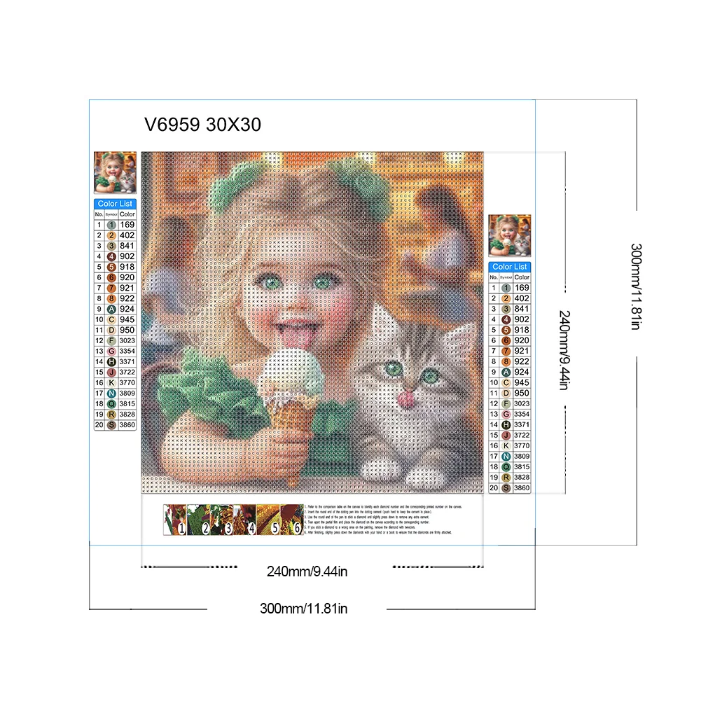 Diamond Painting - Full Round Drill - Cute Little Girl(Canvas|30*30cm)