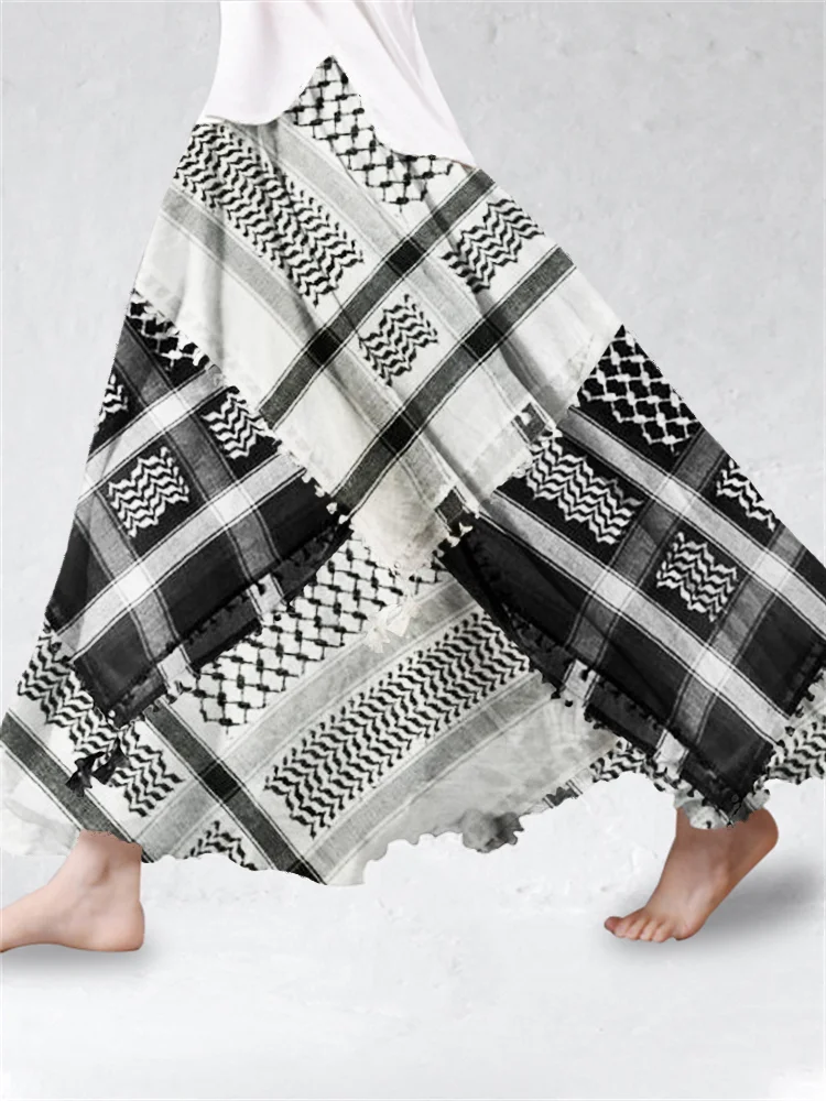 Free Palestine Shemagh Scarf Inspired Flowy Wide Skirt