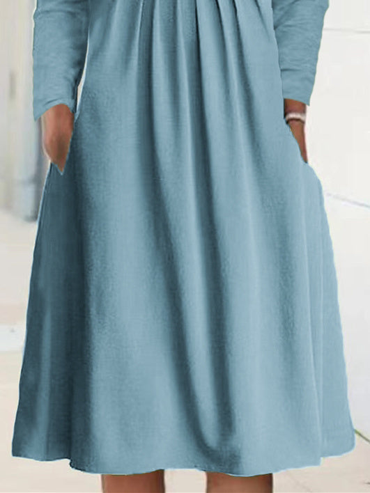 Women Half Sleeve V-neck Solid Color Dress