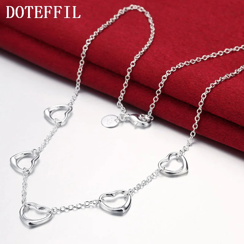 DOTEFFIL 925 Sterling Silver Five Heart Chain Necklace For Women Jewelry