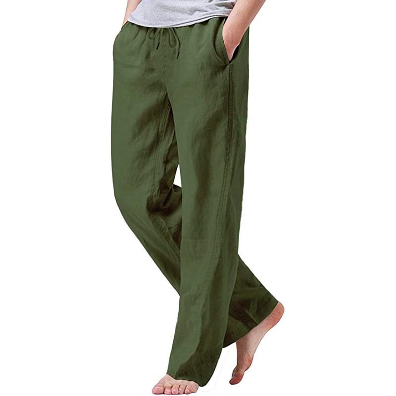 Men’s Cotton Linen Drawstring Pants Elastic Waist Casual Jogger Yoga Pants