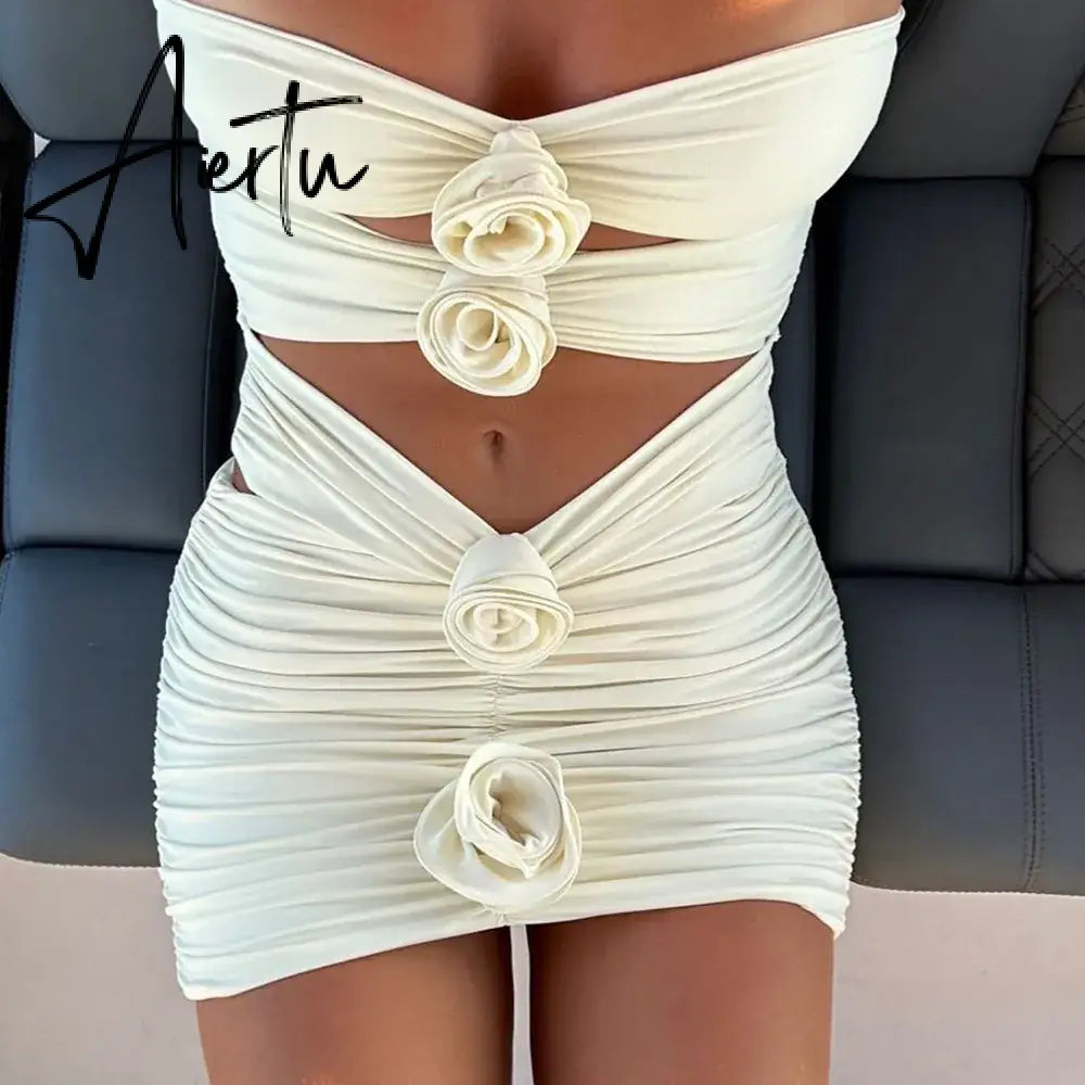 Two-Pieces Women Floral Lace Up  Push-Up Padded Bra White Swimsuit Swimwear Bathing Suit Beachwear Monokini Female Aiertu