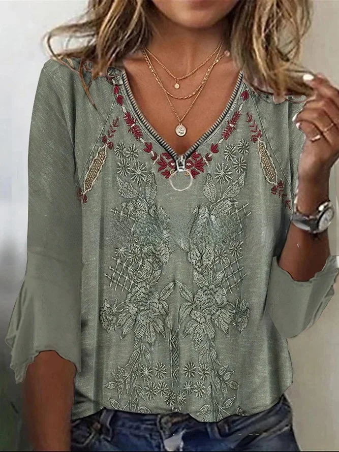 Fashion Printed Casual 3/4 Sleeve T-shirt