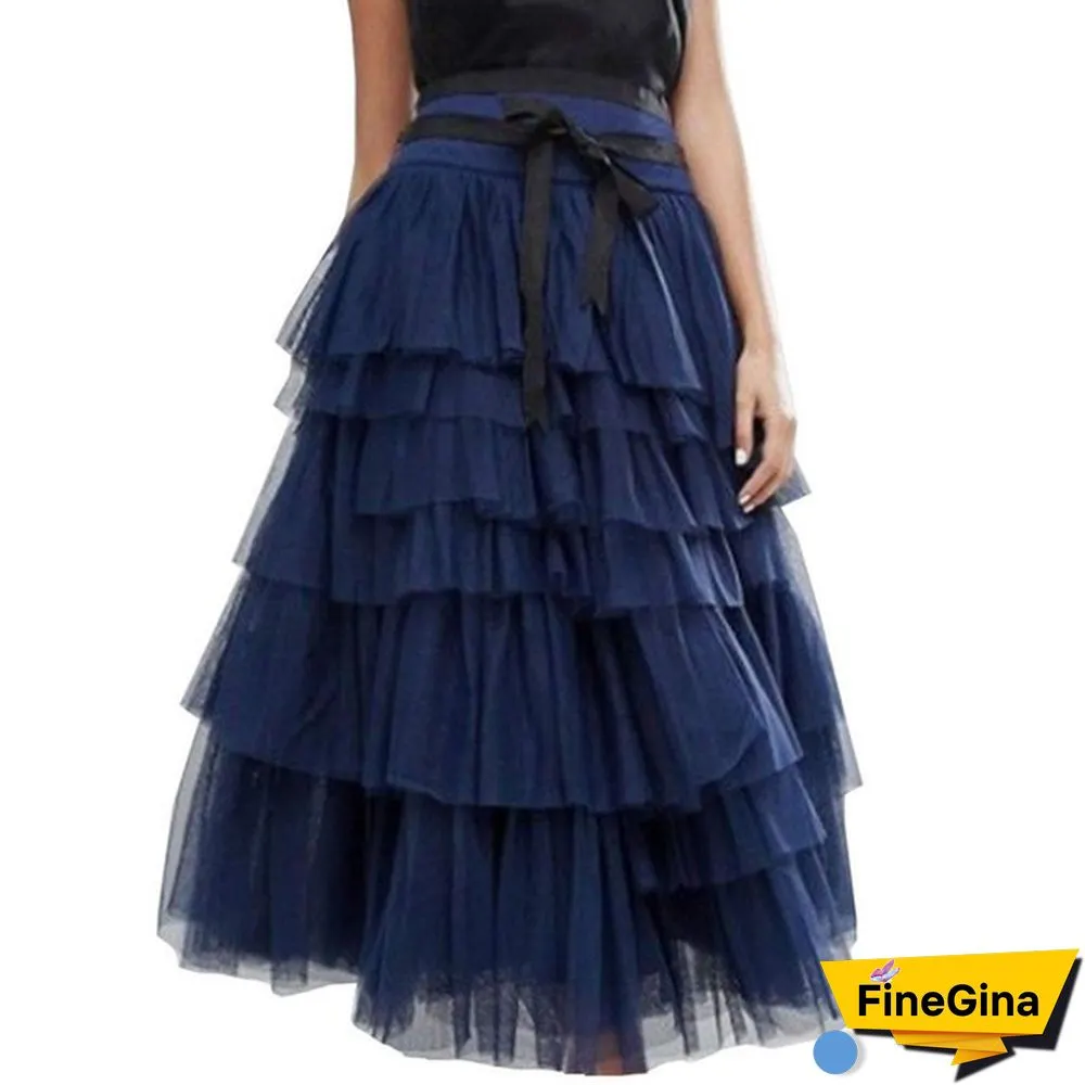 Fashion Summer Women Boho Lace Tiered Ruffle Flower High Waist Beach Long Skirt