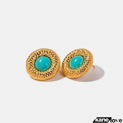 Artificial Turquoise Stainless Steel Gold-Plated Earrings