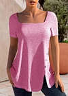 Plus Size Decorative Button Square Neck Solid Short Sleeve Blouses
