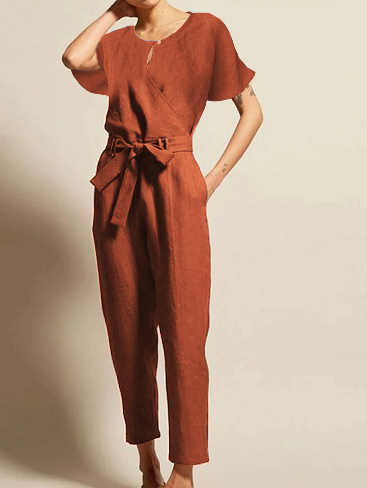 Rotimia Short sleeves Belted Jumpsuit
