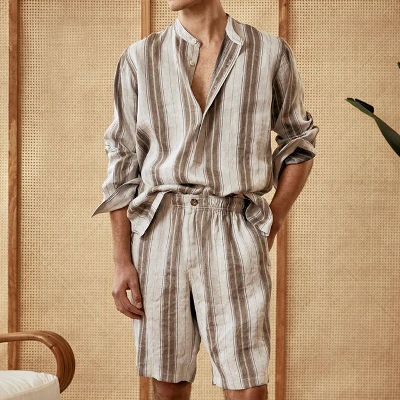 Men's Cotton And Linen Striped Casual Suit