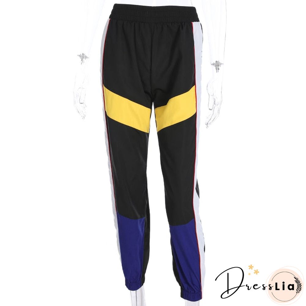 Weekeep Women High Waist Patchwork Pants Black Pencil Pants Streetwear Cargo Pants Loose Jogger Trousers Women Sweatpants