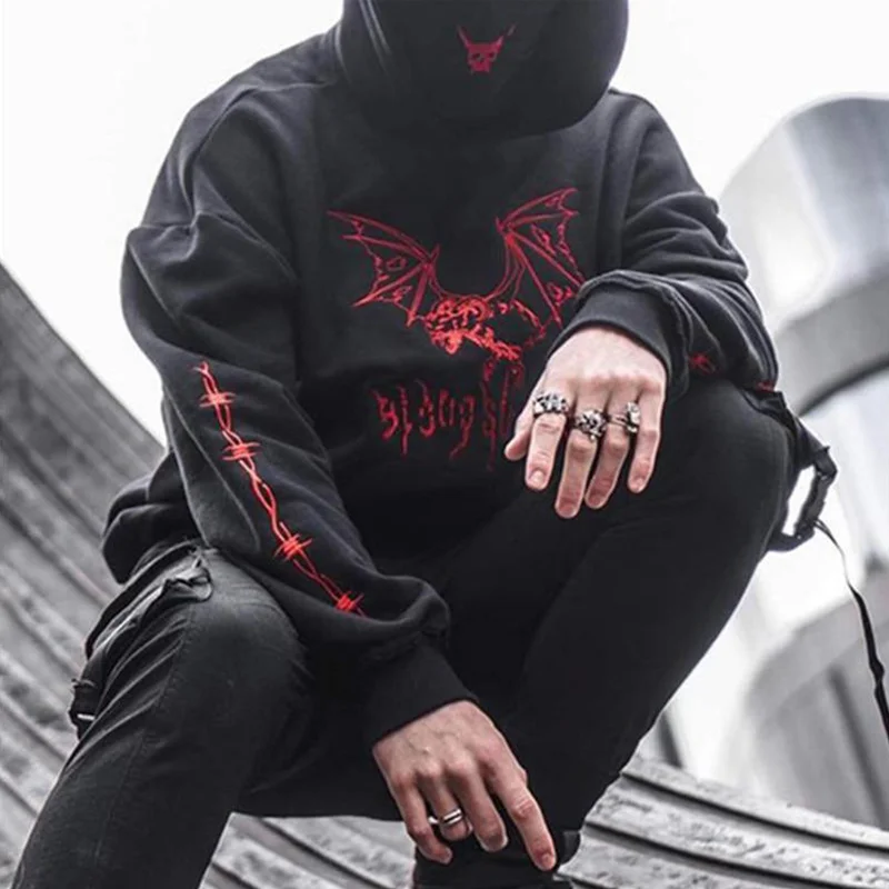 Thorny Bat Embroidered Hoodie Techwear Shop