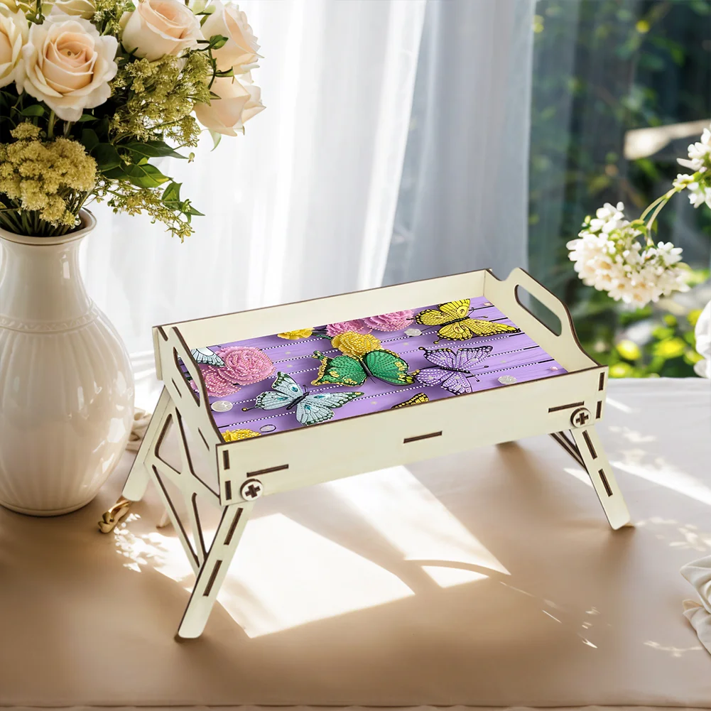 DIY Diamond Painted Dining Plate with Handle Wooden Food Tray Home Decor Gift