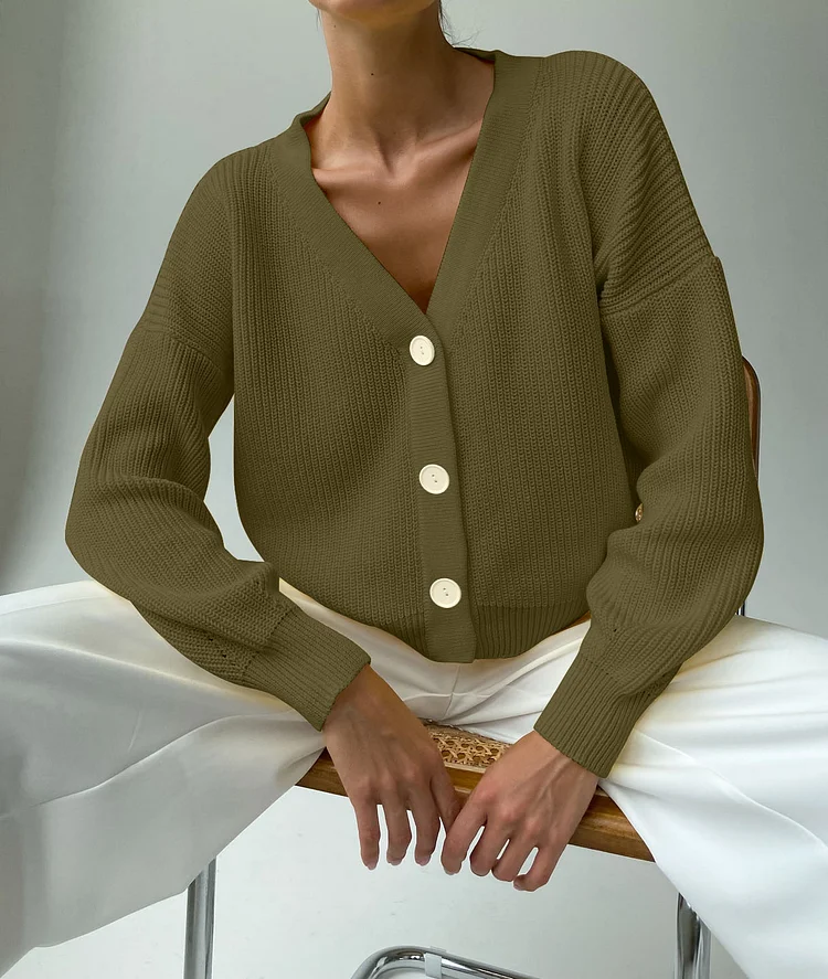 Elegant Solid Color Knitted Sweater Cardigan socialshop