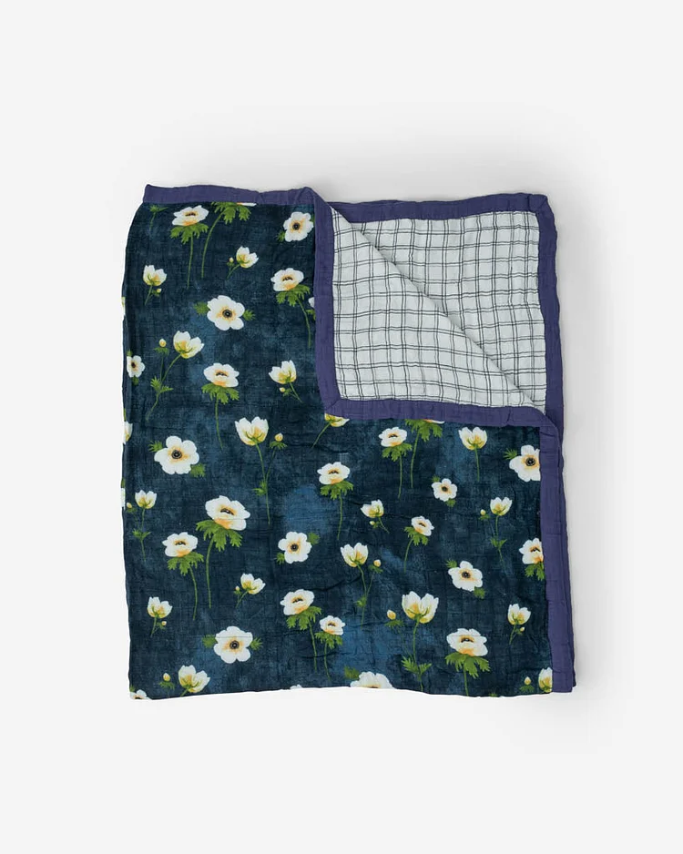Deluxe Muslin Quilted Throw - White Anemone