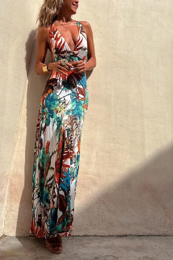 Rainforest Oasis Strapless Maxi Dress Blue
