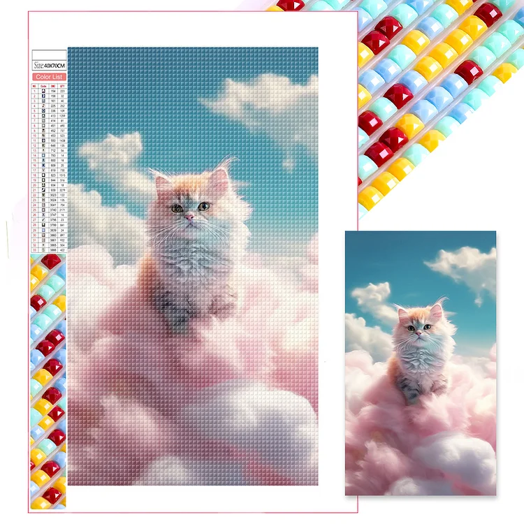 Cat In The Cloud 40*70CM(Canvas) Full Square Drill Diamond Painting gbfke