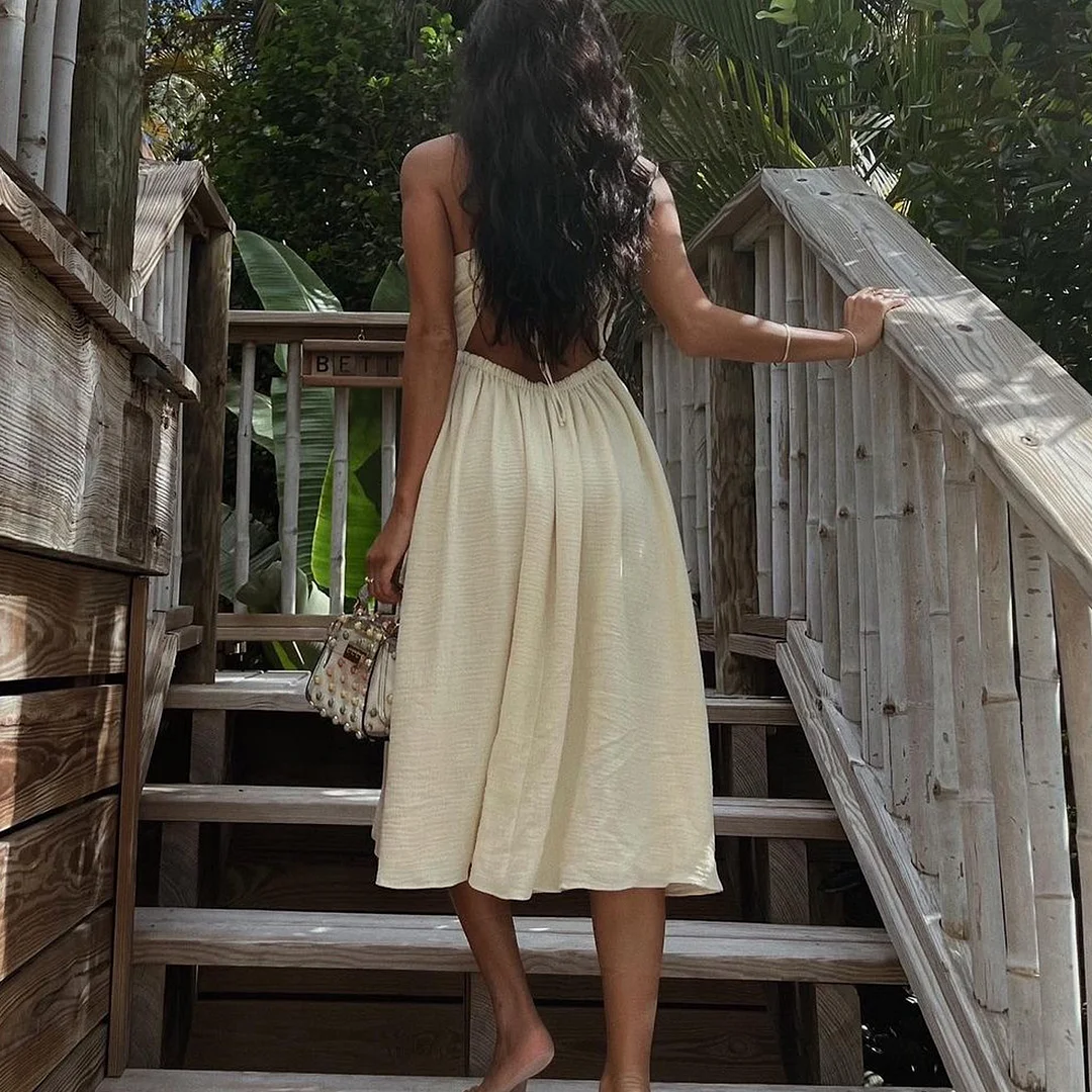 Holiday Style Slit Chest Wrapped V-neck Suspender Dress