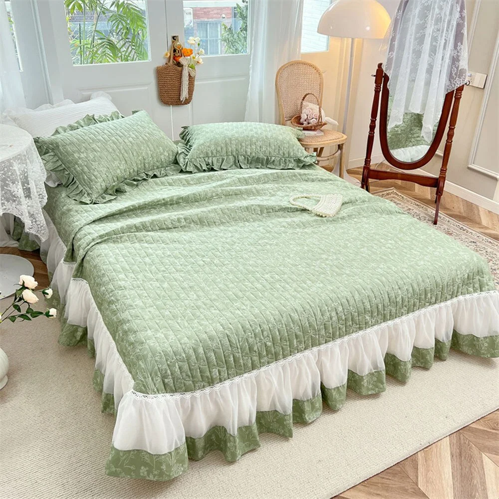 Xpoko Cotton Bedsheet Thick Warm Bed Cover 3pcs Bedspread Set Pillowcases