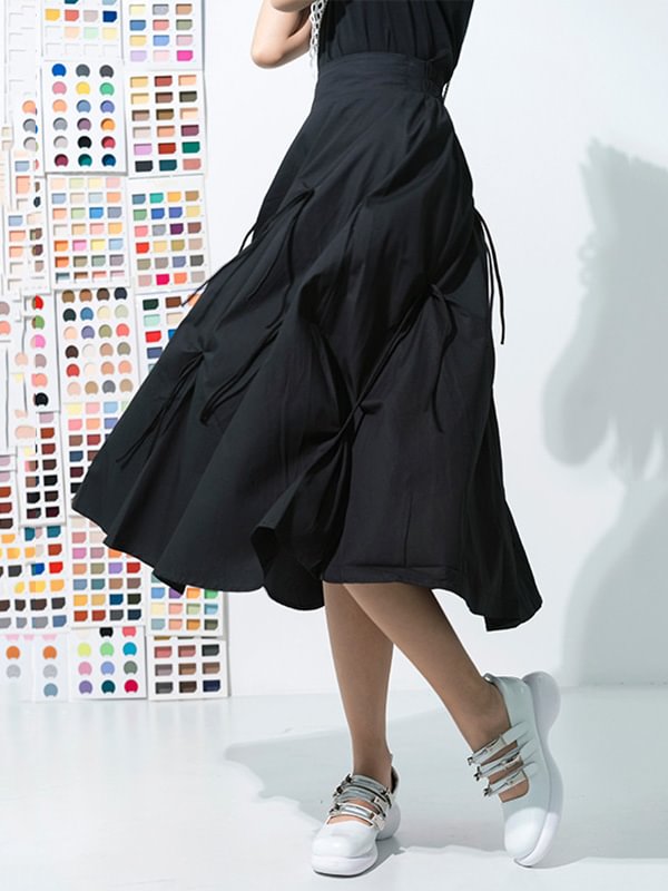 Original Solid Pleats Empire A-Line Skirt