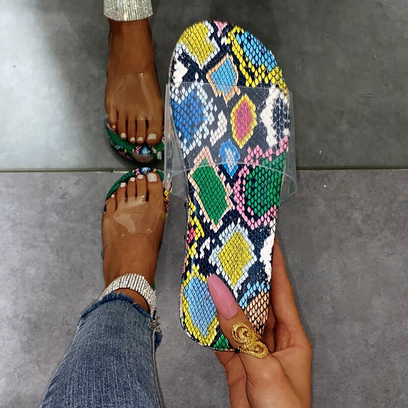 Summer Women Leopard Print Slippers Soft Comfortable Slides Beach Flip-flops Outdoor Sandals Transparent Shoes  Snakeskin Slides