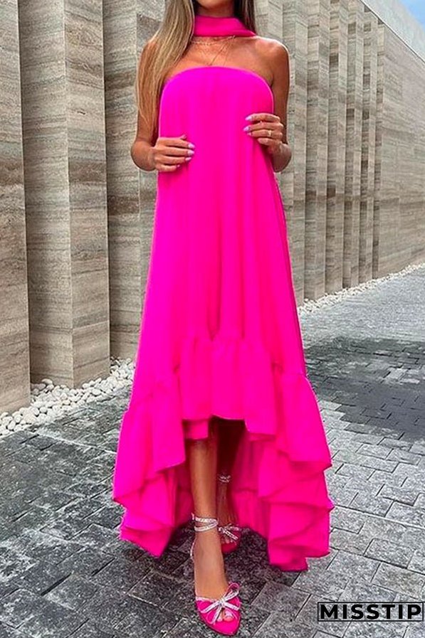Sleeveless Off Shoulder Irregular Maxi Ruffle Dress