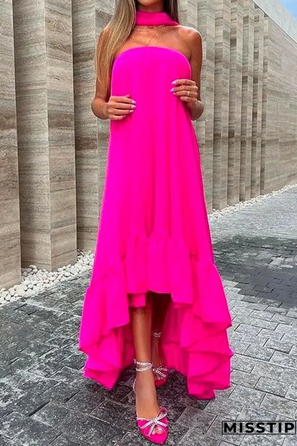 Sleeveless Off Shoulder Irregular Maxi Ruffle Dress