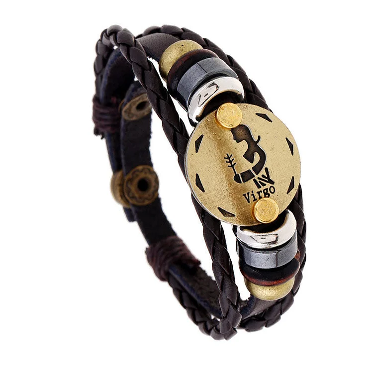 Virgo - Retro Zodiac Sign Leather Wrist Band Bracelet