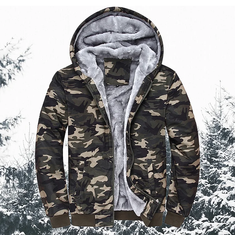 BrosWear Men'S Camouflage Casual Plus Fleece Hooded Jacket