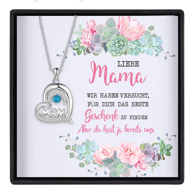 Personalisierte Geburtsstein "MOM" Herz Halskette-Geschenk mit Nachrichtenkarte