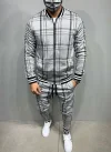 Men's Plaid Cardigan Jacket Trousers Sports Suit