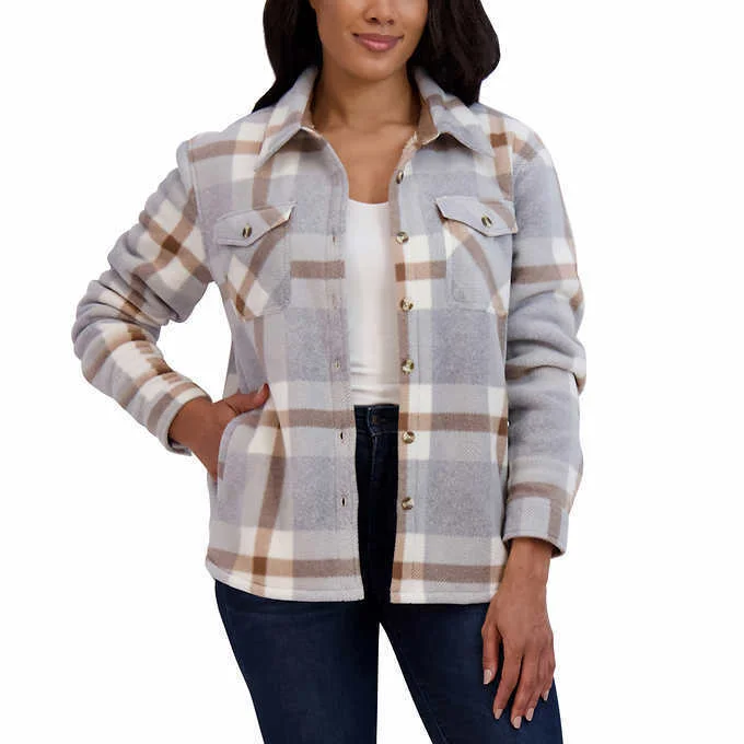 Sage Ladies' Plush Plaid Shirt Jacket - GRAY (Select Size: XS-XXL) FAST SHIP
