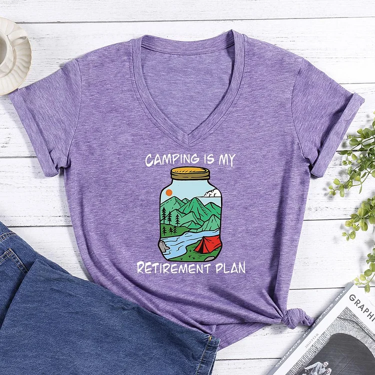 Camping is my retirement plan Hiking V-neck T Shirt
