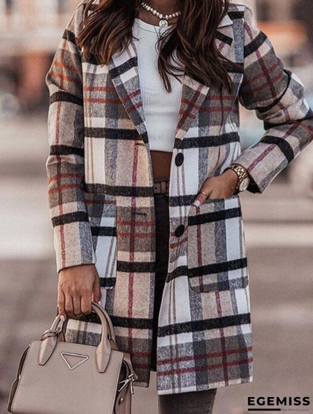 Casual Loose Plaid Woolen Cardigan Coat | EGEMISS