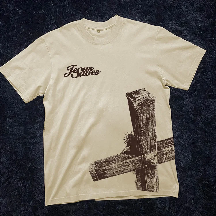 Sopula Jesus Saves Cross Print Graphic T-Shirt