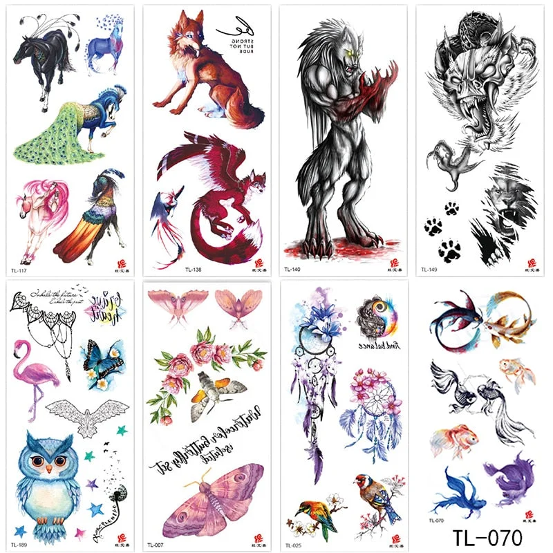 Animal and plant totem flower butterfly bird fox body arm waterproof men and women healthy natural temporary tattoo stickers