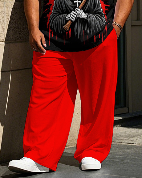 Big and Tall Men's Cartoon Grim Reaper with Sickle Printed Street Fashion Vest and Pants Set