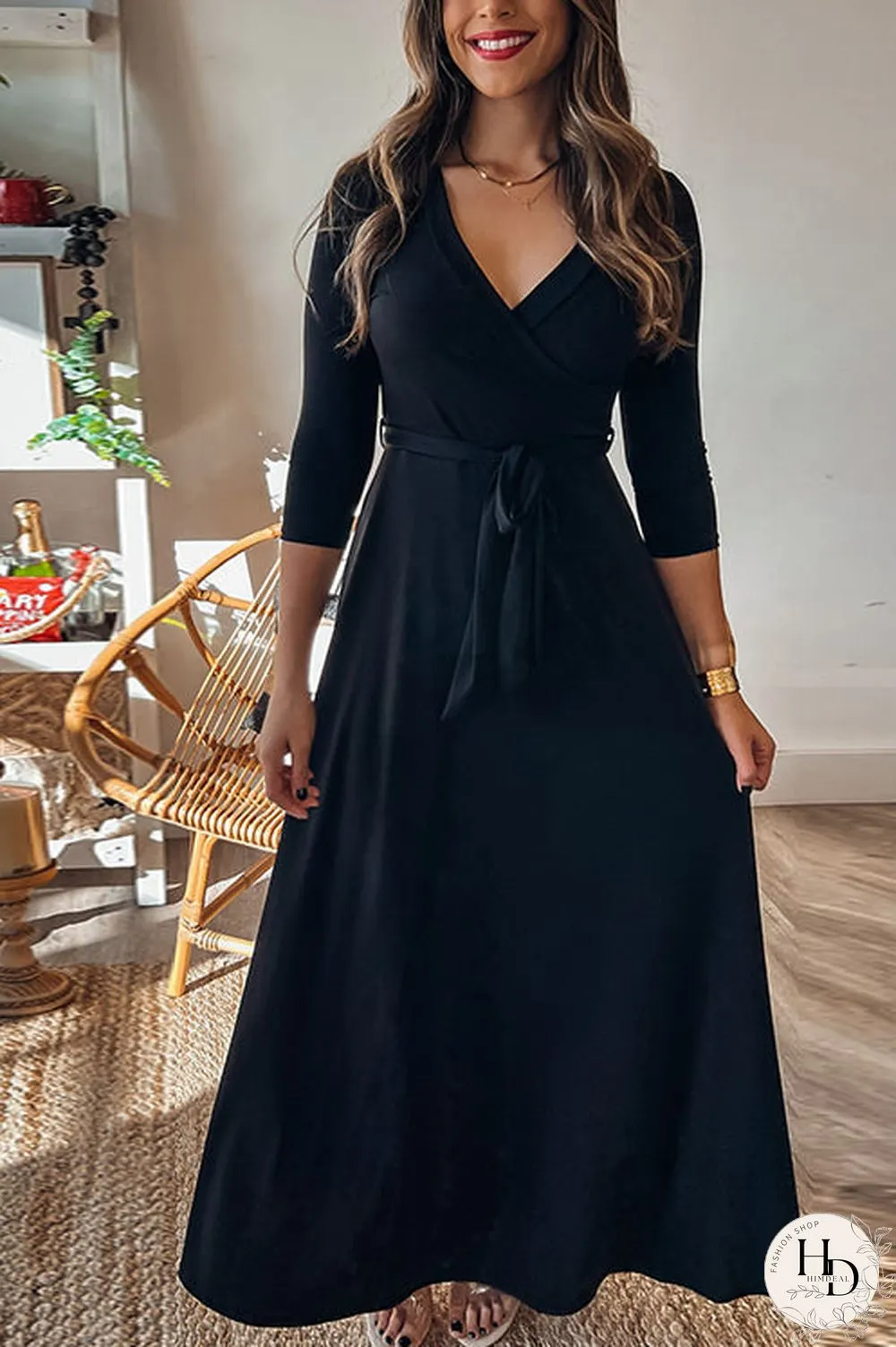Solid Wrap Maxi Dress