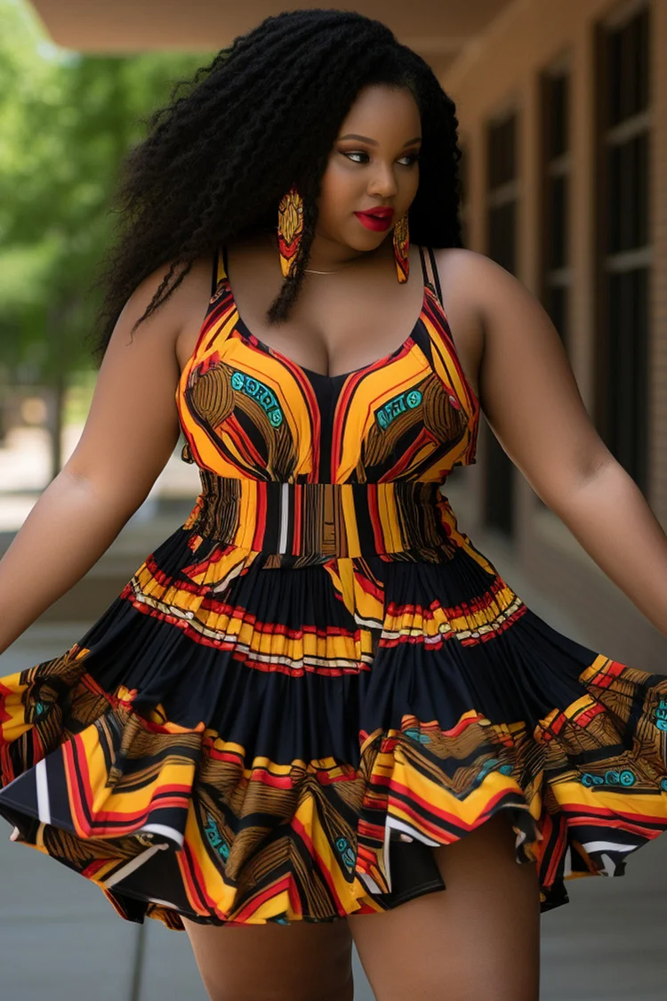 Xpluswear Design Plus Size Beach Multicolor African Ankara V Neck Swimsuit Fabric Swimwear Dress