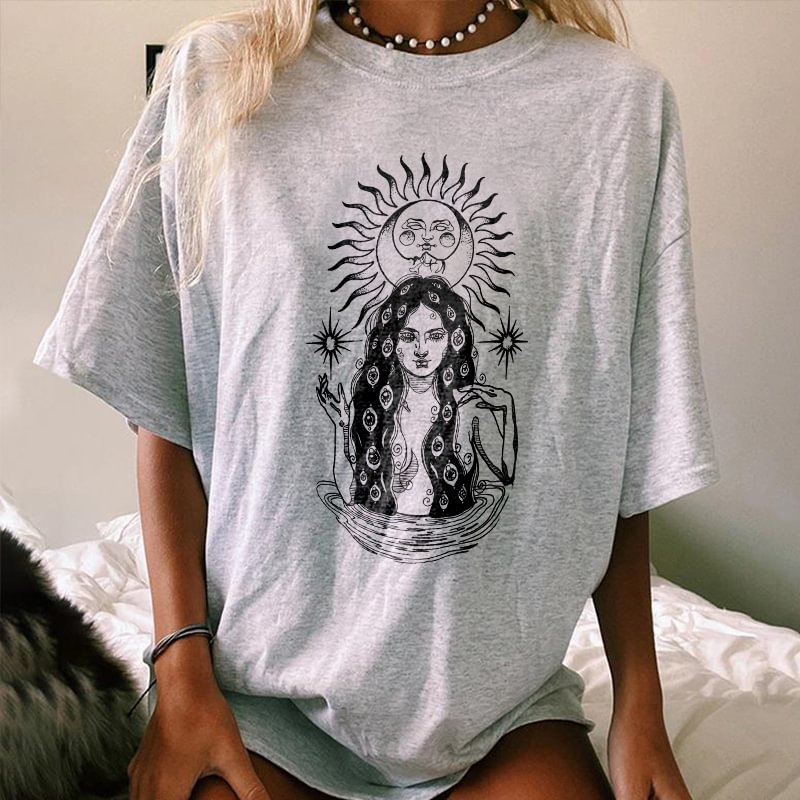   Mysterious woman sun and moon print t-shirt designer - Neojana