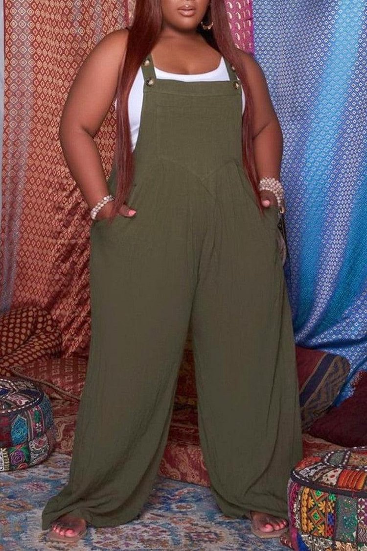 Xpluswear Plus Size Green Wide Leg With Pockets Jumpsuit