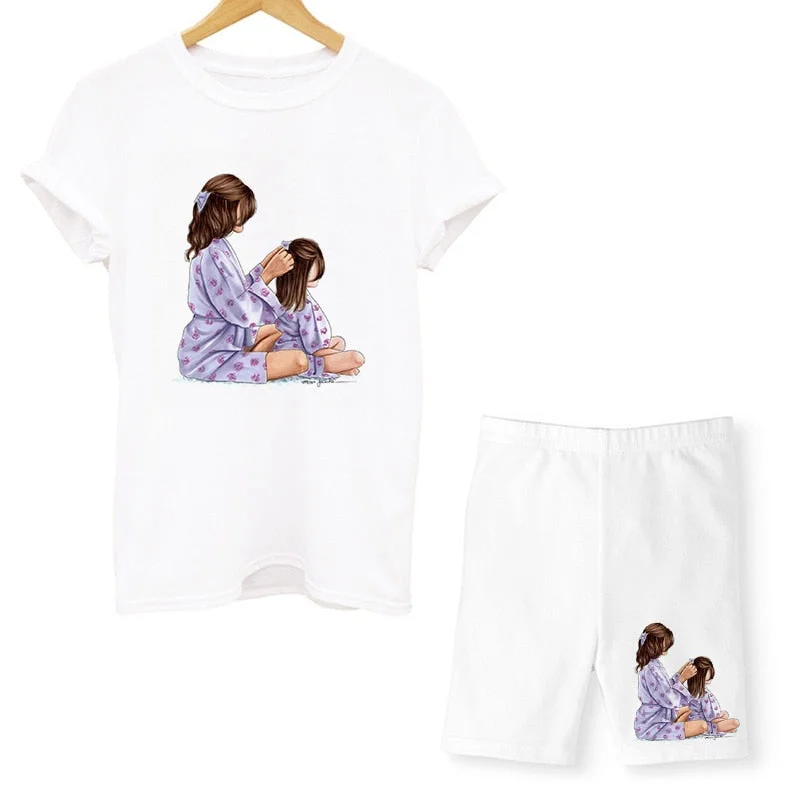 Women Two Piece Set Super Mom Tshirts & Shorts Set Summer Short Sleeve Jogging Biker Shorts Sexy Outfit For Woman Track Suit