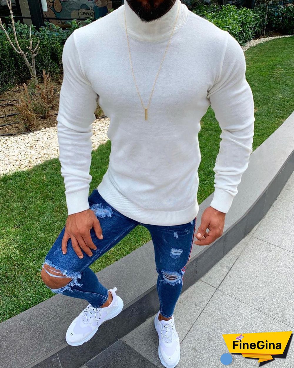 Slim Fitting Long Sleeve Round Neck Pullover Sweater Top Sweater Male