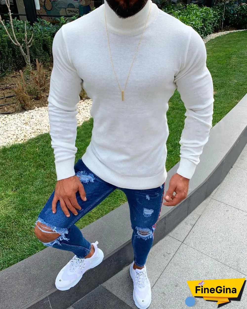 Slim Fitting Long Sleeve Round Neck Pullover Sweater Top Sweater Male