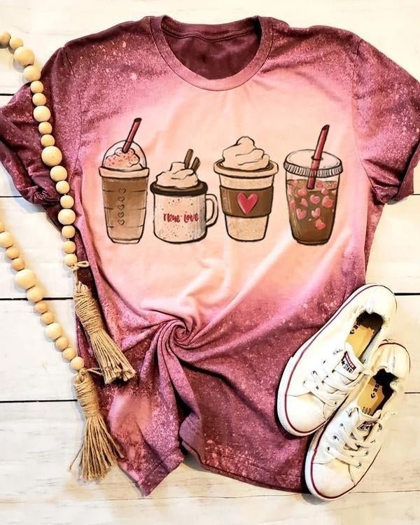 Valentine Coffee Lover Bleached T-Shirt