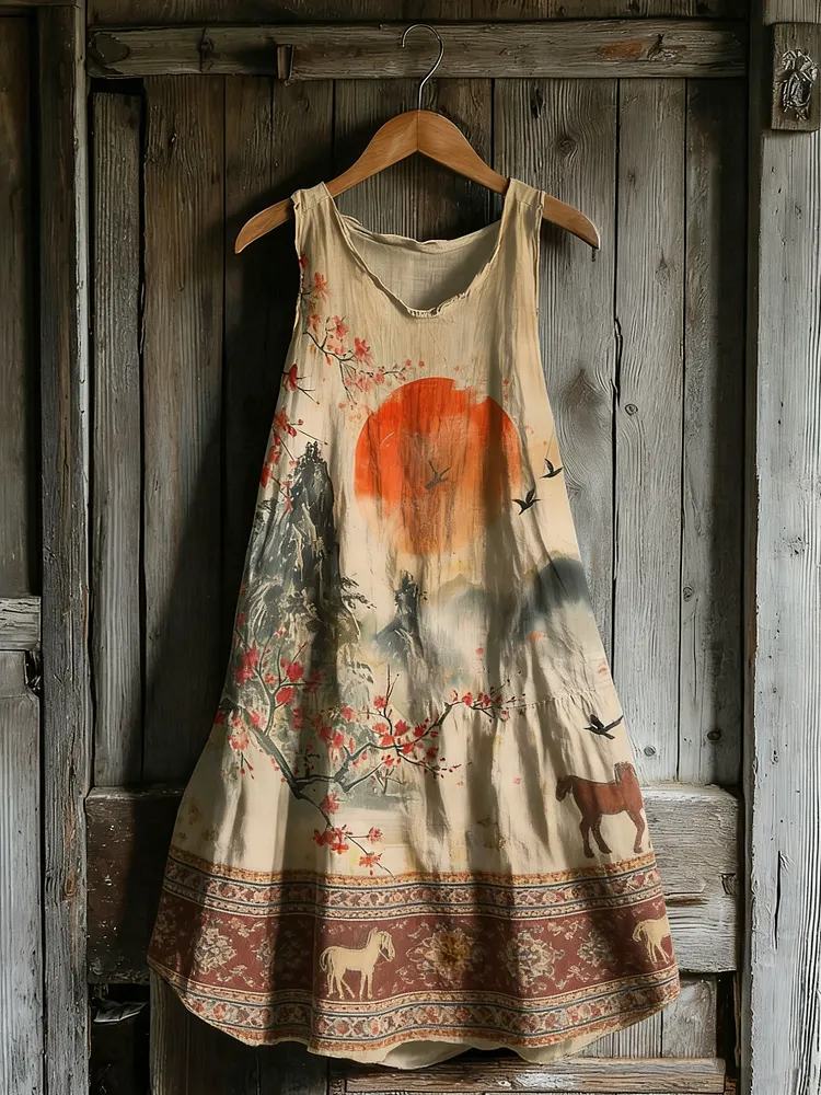Women's Western Vintage Floral Sleeveless Cotton Dress