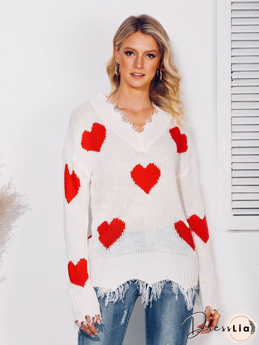 Long Sleeve Graphic V Neck Sweater