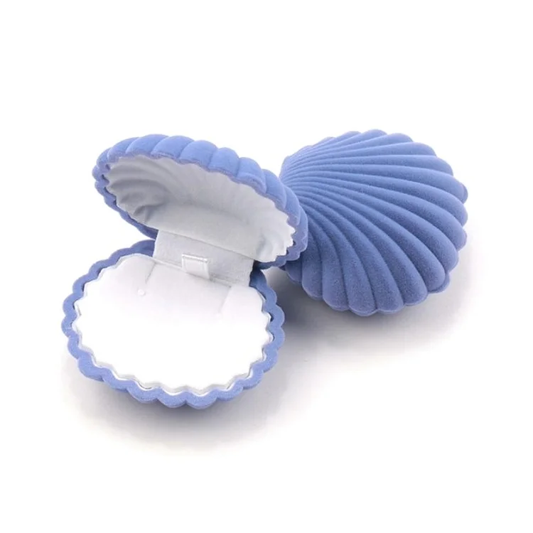Majestic Blue Velvet Clam Jewelry Box