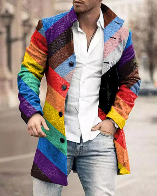 Men's Casual Rainbow Pride Art Jacket Coat